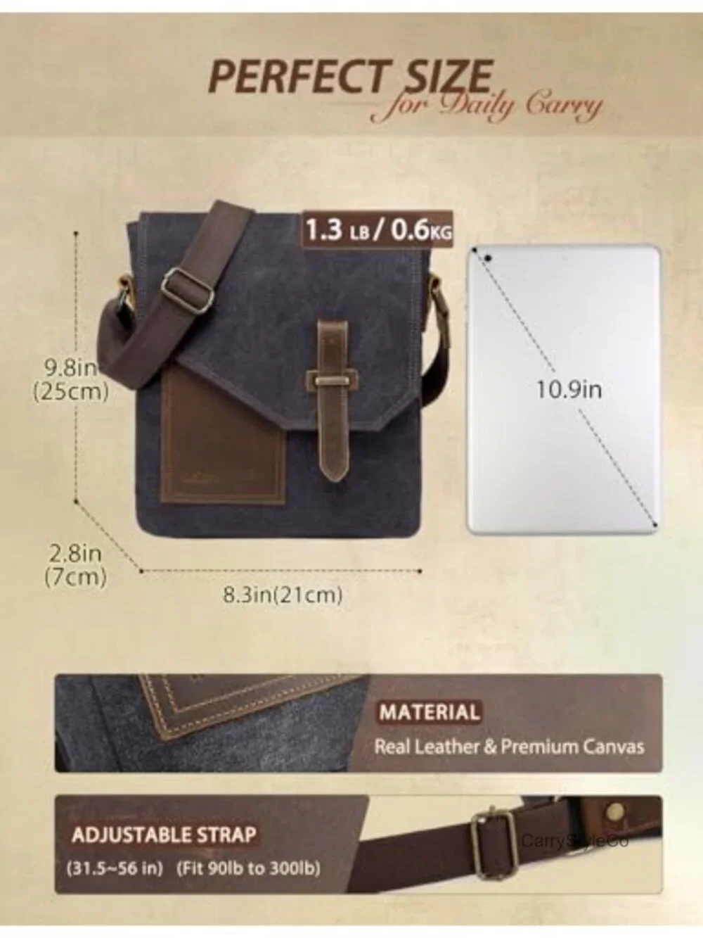 Genuine Leather Canvas Messenger Bag Crossbody Anti-Theft Shoulder Purse